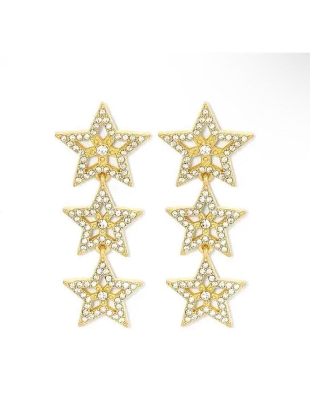 Sugarfix by BaubleBar Crystal Triple Star Dangle Earrings Gold NWT